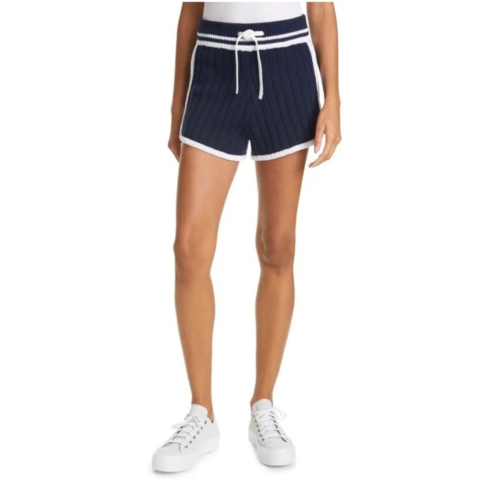 Rag & Bone Serena Merino Wool Blend Knit Shorts Small Navy Blue Ribbed Preppy